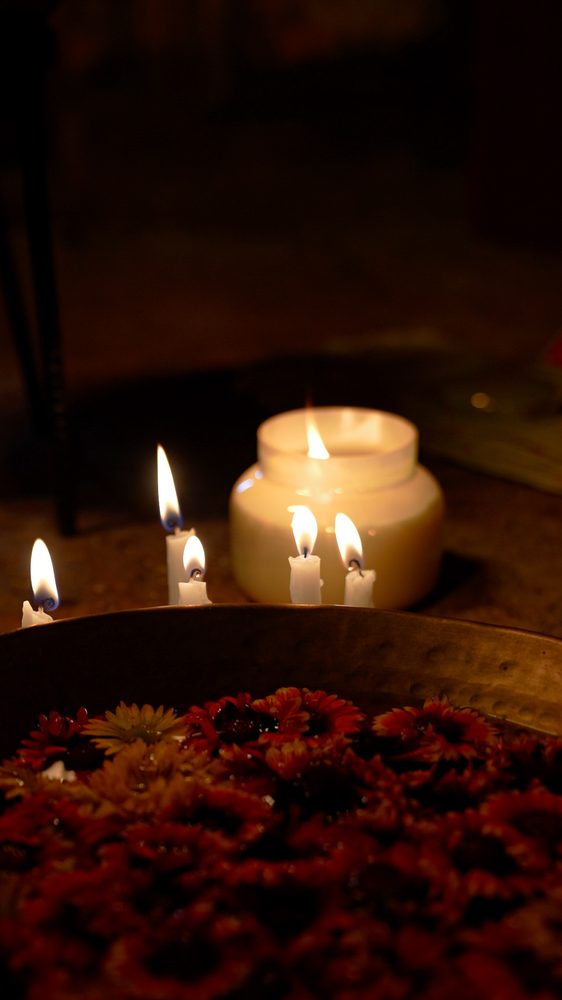 Candlelight during an evening ceremony